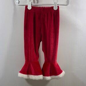 Christmas Infant Fit and Flare Red Fleece Pants with White Trim, Size 6/9 Months